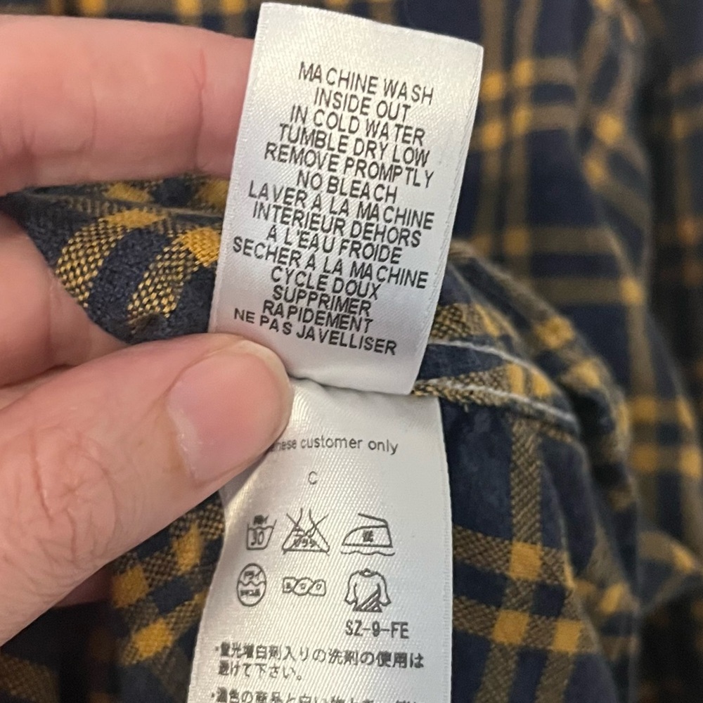 Frank & Eileen Barry Cotton Flannel Plaid Button Down Shirt Blue Yellow Medium - Picture 9 of 11